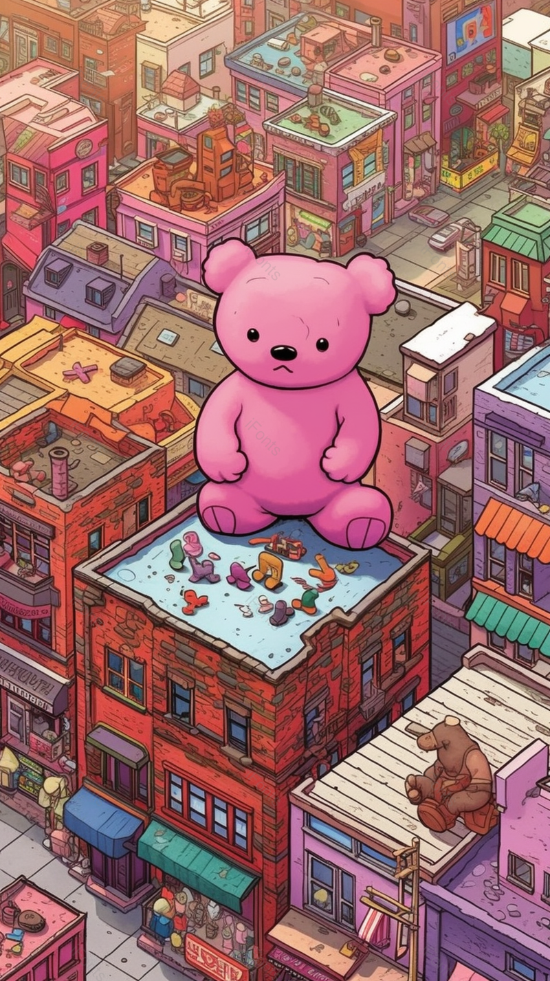 玩具小熊楼顶乐园楼房房屋城市六一儿童节背景粉色插画,插画/手绘图,插画/手绘图库,插画/手绘图下载,插画/手绘